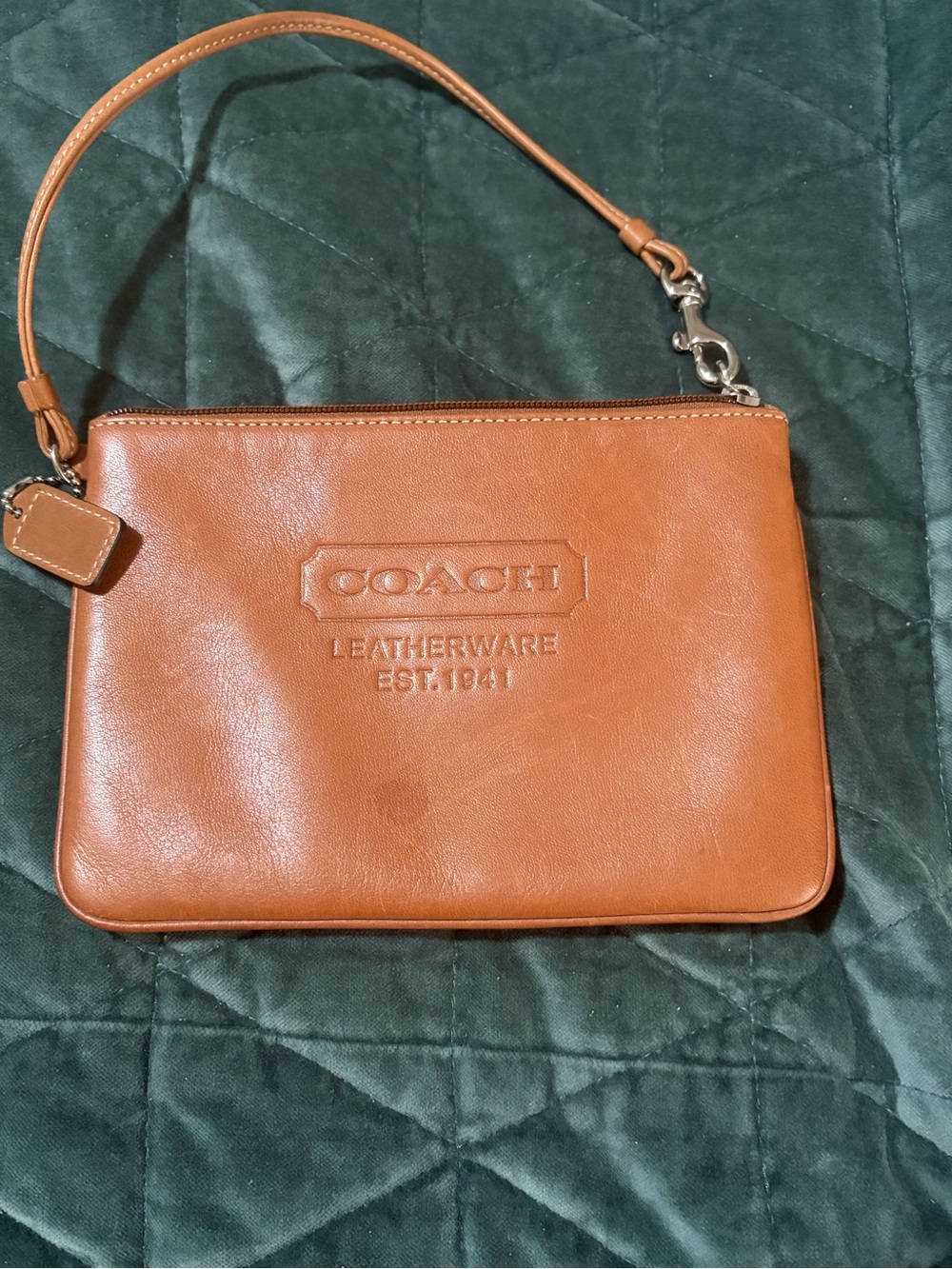 COACH Tan Leather Wristlet Pouch with Embossed Logo FAll